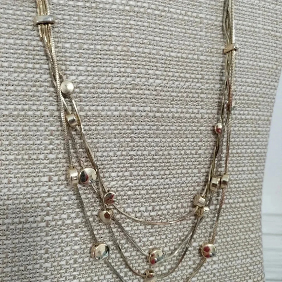 18" Gold Tone Multiple Strand Adjustable Fashion Necklace Circular Pendants - Picture 5 of 8